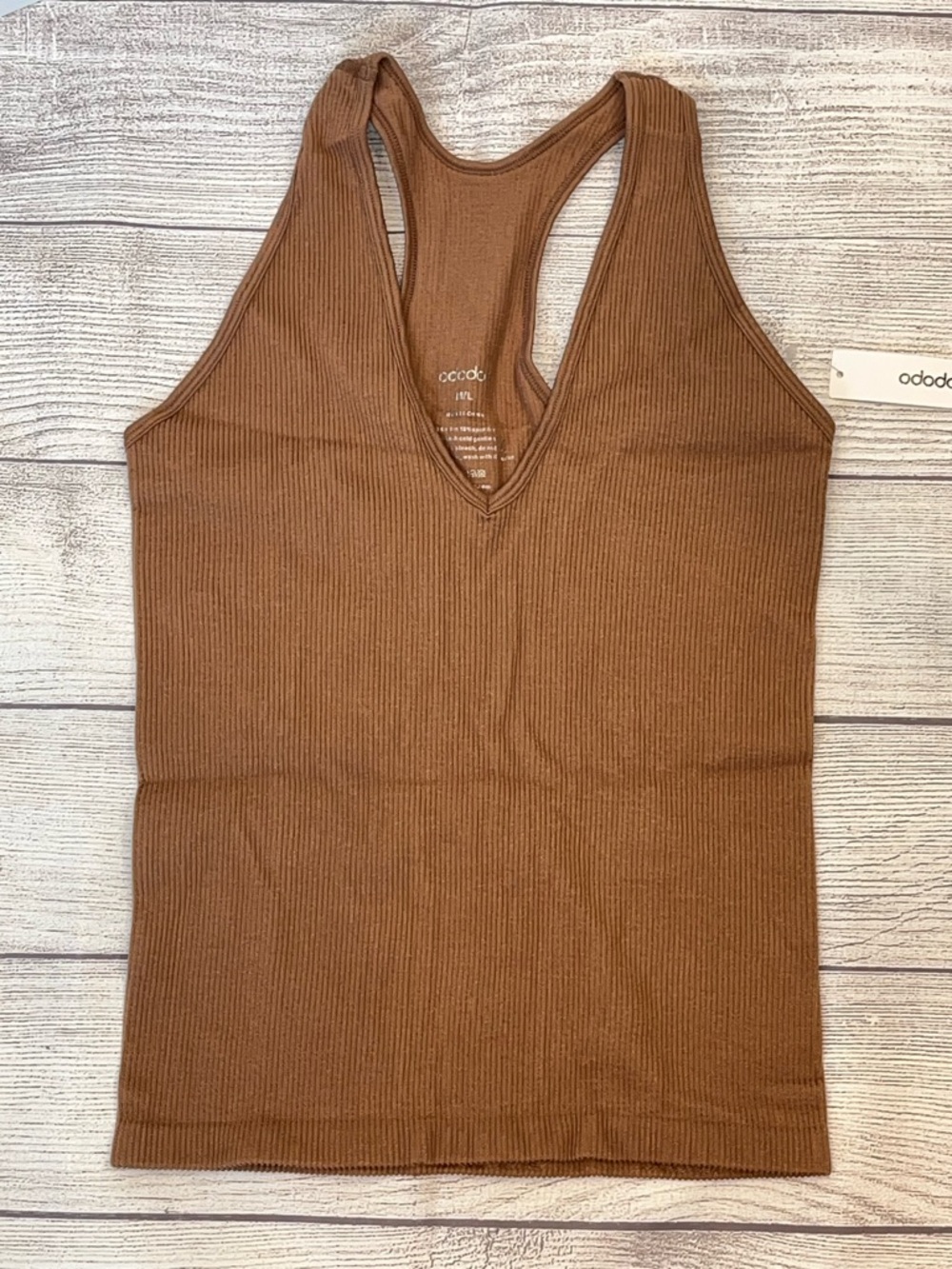 NWT Ododos Ribbed V-Neck Racerback Tank Top Brown | Size M/L